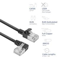 ACT Zwarte 1.5 meter U/FTP CAT6A LSZH Slimline patchkabel met RJ45 connectoren recht naar 90° haaks - thumbnail