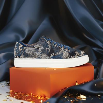 Silent Blue Tsunami Sneakers Lureaux - Handgemaakte Nette Schoenen Voor Heren