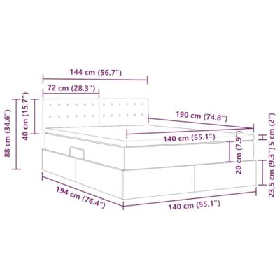 Opbergbed met matras Lichtgrijs 140 x 190 cm Bewerkt hout