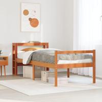 Bedframe met hoofdbord massief grenenhout wasbruin 75x190 cm - thumbnail