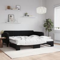 Slaapbank onderschuifbed en matrassen 100x200 cm fluweel zwart - thumbnail