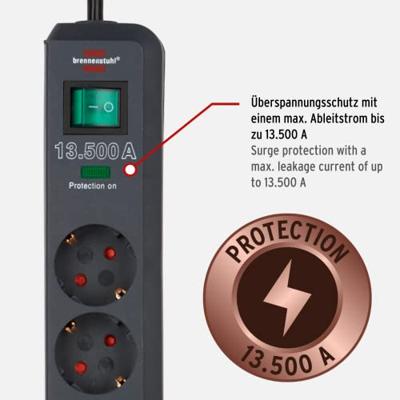 Brennenstuhl BN-1159710 Overspanningsbeveiligde Stekkerdoos Eco-line 6-wegs1.50 M - thumbnail