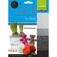 Vaessen Creative • vilt pakket 2mm a5 grijs zwart 5st. - thumbnail