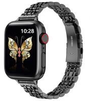 By Qubix - Stalen slim fit band - Zwart - Compatible met Apple watch 44mm / 45mm / 46mm / 49mm - Compatible Apple watch bandjes - thumbnail