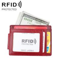 KB80 Antimagnetic RFID Crazy Horse Texture Oil Wax Leather Card Holder Wallet Billfold for Men and Women (Red) - thumbnail