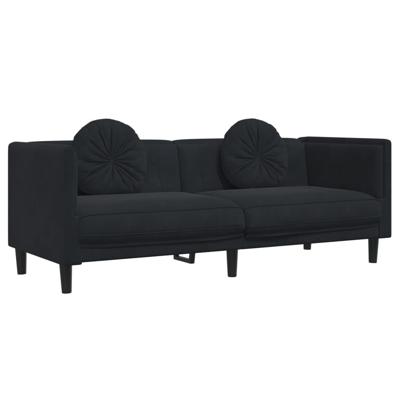3-delige Loungeset met kussens fluweel zwart - thumbnail