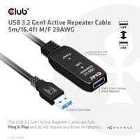 Club 3D usb 3.2 gen1 active repeater verlengkabel (zwart, 5 meter) - thumbnail