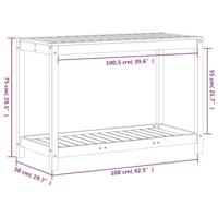 VidaXL Oppottafel met schap 108x50x75 cm massief grenenhout wasbruin - thumbnail