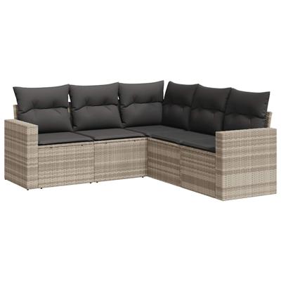 5-delige Loungeset met kussens poly rattan lichtgrijs