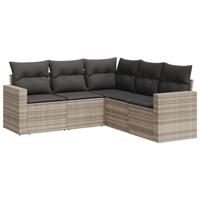 5-delige Loungeset met kussens poly rattan lichtgrijs - thumbnail