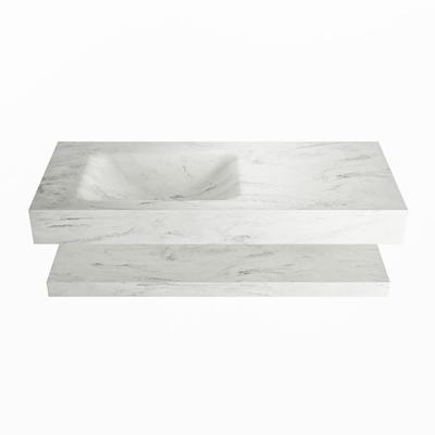 MONDIAZ ALAN-DLUX 110cm planchet Opalo. Vrijhangende wastafel CLOUD links 1 kraangat, kleur Opalo. MONDIAZ ALAN-DLUX 110cm planchet Opalo. Vrijhangende wastafel CLOUD links 1 kraangat, kleur Opalo.