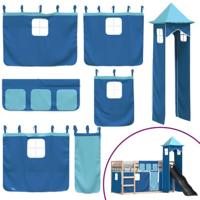 Stapelbed met glijbaan en gordijnen blauw 90x190 cm - thumbnail