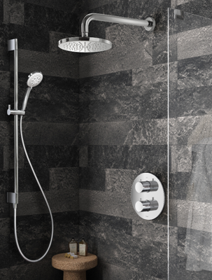 Hotbath Buddy - Inbouw Regendoucheset - Thermostatisch - Plafondbuis 15 cm - Hoofddouche 250 mm - Ronde Handdouche 3 Standen - Glijstang 900 mm - met 2-Weg Stop-Omstel - Waterbesparend - V01