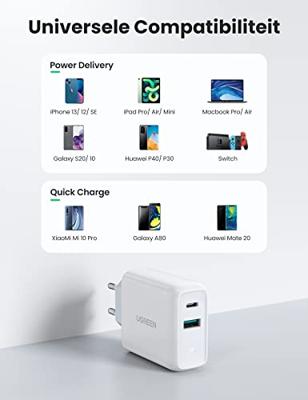 UGREEN 60468 Laadadapter USB-C bus, USB 3.0 bus A USB PD Wit Binnen