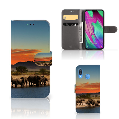 Samsung Galaxy A40 Telefoonhoesje met Pasjes Olifanten Samsung Galaxy A40 Telefoonhoesje met Pasjes Olifanten