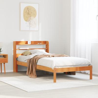 Bedframe met hoofdbord massief grenenhout wasbruin 100x200 cm