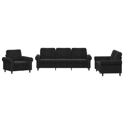 3-delige Loungeset met kussens fluweel zwart - thumbnail