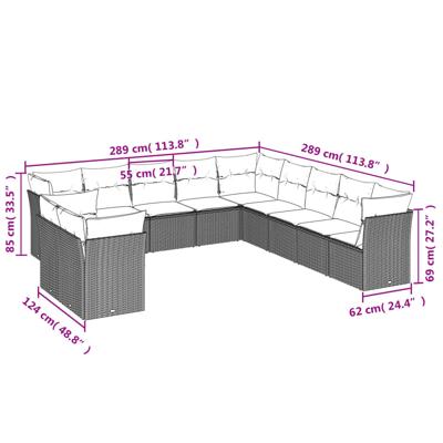 11-delige Loungeset met kussens poly rattan bruin - thumbnail