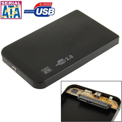 Externe USB 2.0 behuizing voor 2.5 inch SATA HDD harde schijf, Afmetingen: 126 x 75 x 13 mm (zwart)