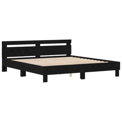 Bedframe met hoofdeinde Zwart eiken 200 x 200 cm Bewerkt hout