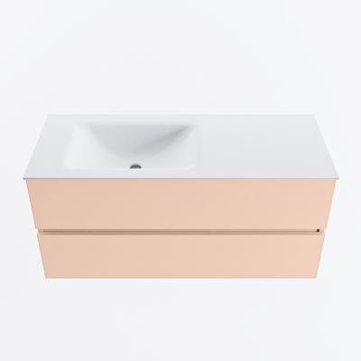 MONDIAZ VICA 110cm badmeubel onderkast Rosee 2 lades. Wastafel CLOUD links zonder kraangat, kleur Talc.