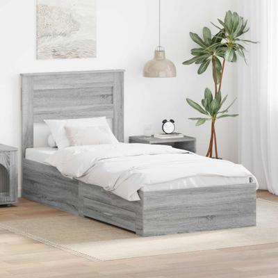 Bedframe Grijs Sonoma en Zilver 75 x 190 cm Bewerkt hout