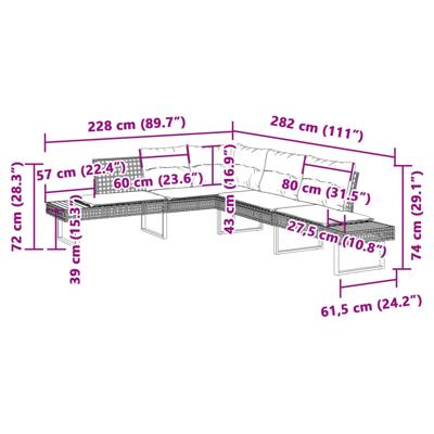2-delige Loungeset met kussens poly rattan en glas zwart - thumbnail