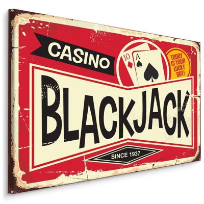 Schilderij - Casino Black Jack, Vintage Bord, premium Print op Canvas