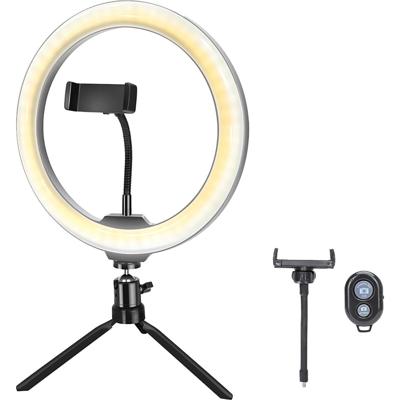 Ringlamp met Bluetooth. Microfoon en Dimbare CCT Kleur - Zwart