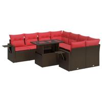 9-delige Loungeset met kussens poly rattan acacia grijs - thumbnail