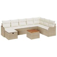 Tuinbankenset met kussen met opslag 9 pcs Beige Poly riet - thumbnail