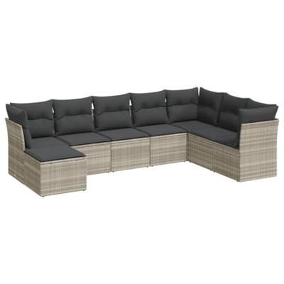 8-delige Loungeset met kussens poly rattan lichtgrijs