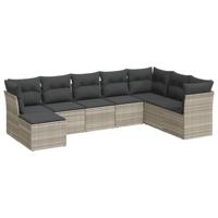 8-delige Loungeset met kussens poly rattan lichtgrijs - thumbnail
