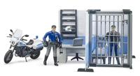 Bruder bworld politie bureau met politie motor - thumbnail