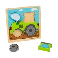 Bigjigs houten inlegpuzzel tractor met uitneembare vormen, 5st. - thumbnail