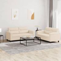 2-delige Loungeset met kussens microvezelstof beige - thumbnail