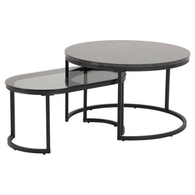 Bendt Salontafel 'Flemming' Set van 2 stuks, Marmerlook en glas, kleur zwart Bendt Salontafel 'Flemming' Set van 2 stuks, Marmerlook en glas, kleur zwart