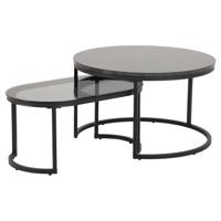 Bendt Salontafel 'Flemming' Set van 2 stuks, Marmerlook en glas, kleur zwart - thumbnail
