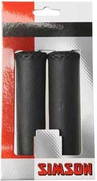 Simson handvatten leder zwart lang - leren handvatten voor lifestylefiets - 13cm - zwart