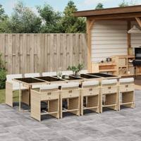 11-delige Tuinset met kussens poly rattan beige - thumbnail