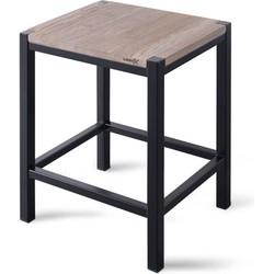 Badkamer Kruk LoooX Wooden Stool met Frame 35x30x45 cm Massief Eiken Old Grey Mat Zwart Looox