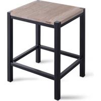Badkamer Kruk LoooX Wooden Stool met Frame 35x30x45 cm Massief Eiken Old Grey Mat Zwart Looox - thumbnail