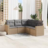 5-delige Loungeset met kussens poly rattan beige - thumbnail