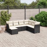 7-delige Loungeset met kussens poly rattan zwart - thumbnail
