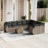 9-delige Loungeset met kussens poly rattan grijs - thumbnail
