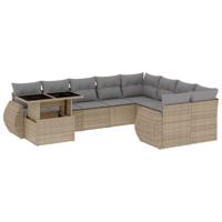 10-delige Loungeset met kussens poly rattan beige - thumbnail