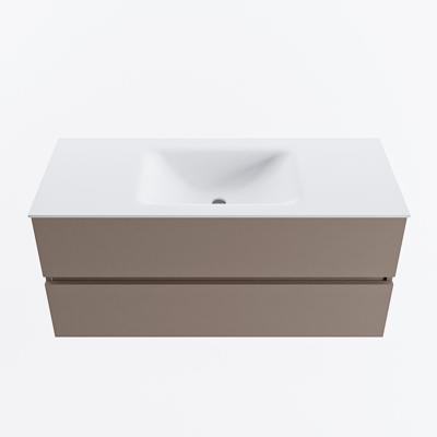 MONDIAZ VICA 110cm badmeubel onderkast Smoke 2 lades. Wastafel CLOUD midden 1 kraangat, kleur Talc.