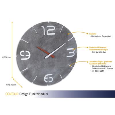 TFA Dostmann 60.3536.15 Wandklok Zendergestuurd 35 cm x 35 mm Beton-grijs