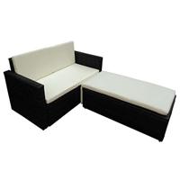 2-delige Loungeset met kussens poly rattan zwart - thumbnail