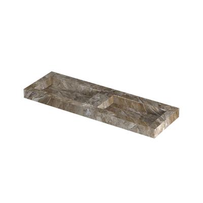 INK Pitch Wastafel keramische slab bak dubbel met drain en front en side skirts zonder kraangaten 120x45x9 Earth glossy